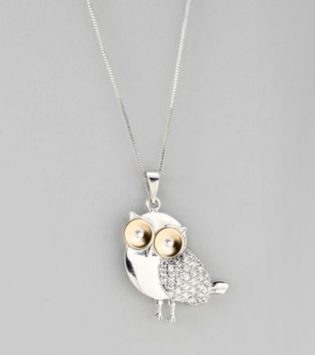 Crystal Owl Pendant in Sterling Silver and 14K Gold
