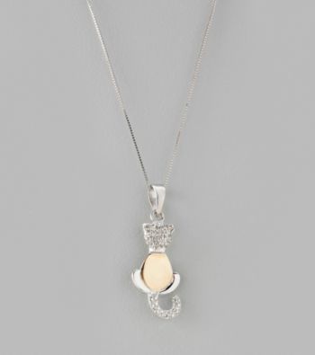 Crystal Cat Pendant in Sterling Silver and 14K Gold