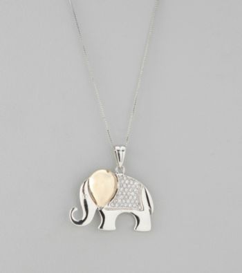 Crystal Elephant Pendant in Sterling Silver and 14K Gold