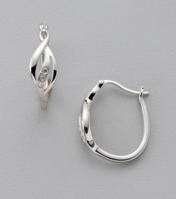 Diamond Accent Oval Hoop Earrings in Sterling Silver