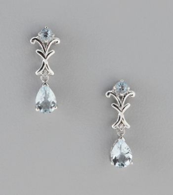 Aquamarine & .01 ct. t.w. Diamond Earrings in Sterling Silver and 14K Gold