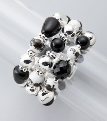 Studio Works® Black/White/Silvertone Three Row Stretch Bracelet