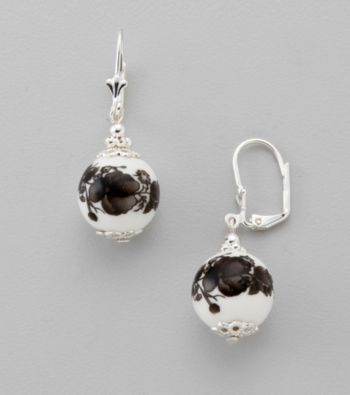 Studio Works® Black/White/Silvertone Euro Wire Drop Earrings