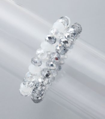 BT-Jeweled Grey Two Row Faceted Beaded Stretch Bracelet