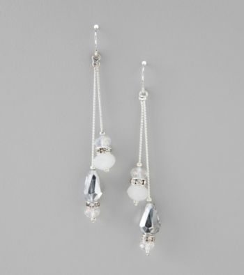 BT-Jeweled Grey Linear Drop Two Wire Bead Earrings