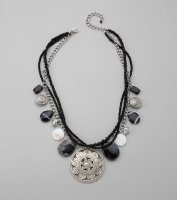 Laura Ashley® Silvertone and Black Bead Layered Chain Necklace