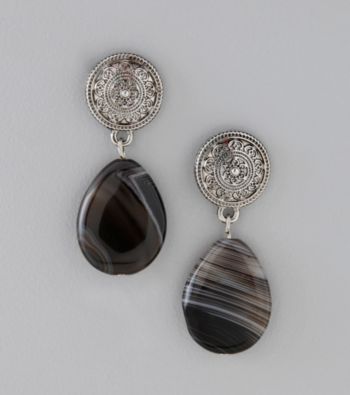 Laura Ashley® Black Onyx Silvertone Drop Earrings