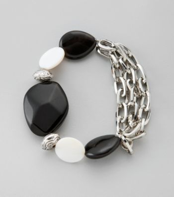 Laura Ashley® Black Onyx Silvertone Multi Strand Bracelet