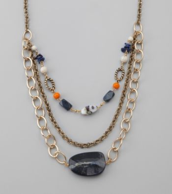 Laura Ashley® Triple Strand Beaded Chain Link Necklace