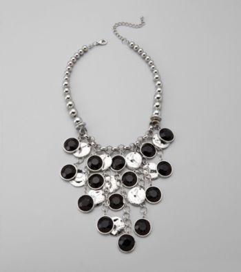 Relativity® Silvertone and Black Beaded Necklace with Hammered Metal