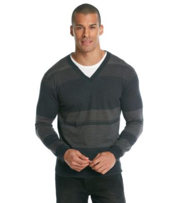 Calvin Klein Men's Battleship Stripe Slub V-Neck Sweater