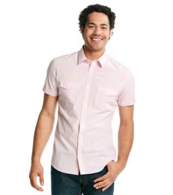 Calvin Klein Men's Pink Blush Short Sleeve Check Poplin Woven