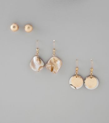 Studio Works® Collection Set of Three Goldtone/Shell Stud and Fishook Earrings