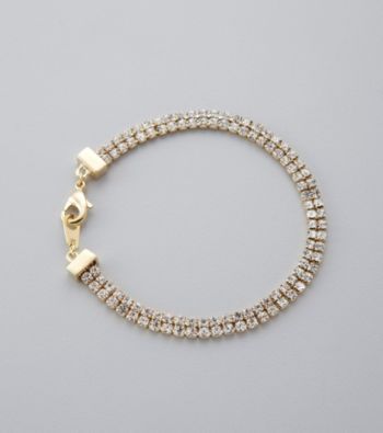 BT-Jeweled Goldtone Two Row Crystal Bracelet