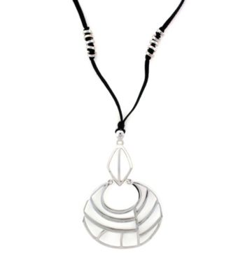 Jessica Simpson Black Cord and Silvertone Open Cage Pendant Necklace