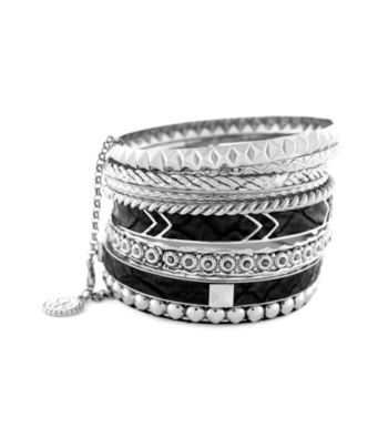 Jessica Simpson Black and Silvertone Studded Bangle Set