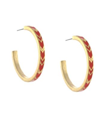 BCBGeneration™ Goldtone and Red Chevron Hoop Earrings