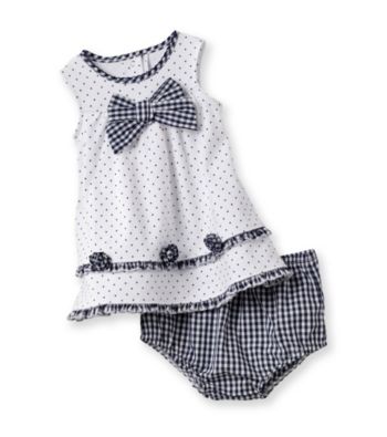 Little Me® Baby Girls' White/Navy Dot and Check Dress Set