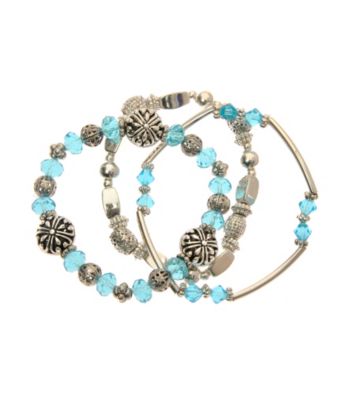 L&J Accessories Three Row Blue Multiple Glass Stretch Bracelets