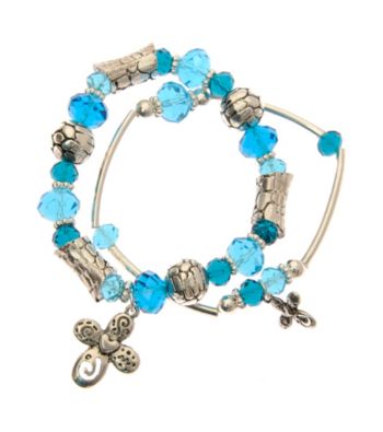 L&J Accessories Three Row Blue Multiple Glass Stretch Bracelets