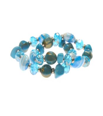 L&J Accessories Two Row Blue Shell Murano Stretch Bracelets