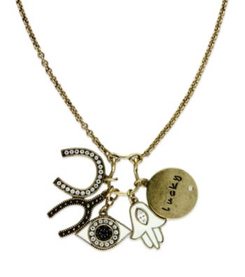 Jill Zarin Clear/Jet Crystal and White Enamel Lucky Charm Necklace