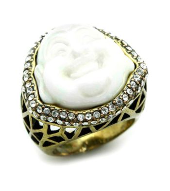 Jill Zarin Clear Crystal and Cream Resin Laughing Buddha Ring