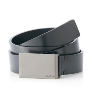 Calvin Klein Men's Black 30MM Flat Strap Leather Belt