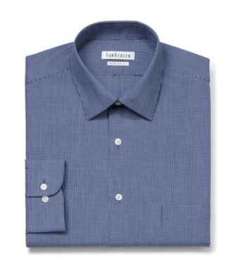 Van Heusen® Men's Deep Navy Long Sleeve Mini Check Pattern Dress Shirt