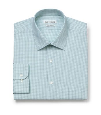 Van Heusen® Men's Sea Green Long Sleeve Check Pattern Dress Shirt