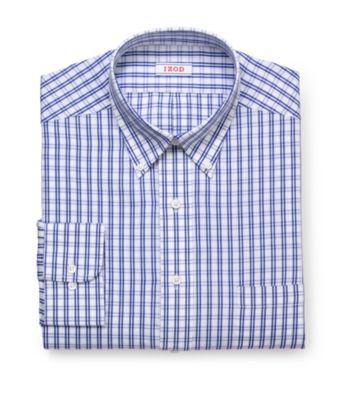 Izod® Men's Blue Long Sleeve Check Pattern Dress Shirt