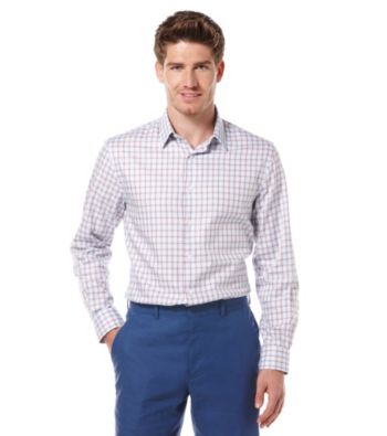 Perry Ellis® Men's Light Blue Long Sleeve Twill Grid Print Woven