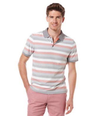 Perry Ellis® Men's Bright White Short Sleeve Plaited Striped Polo