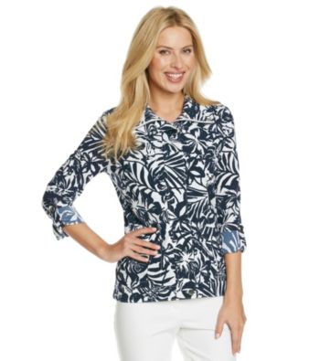 Laura Ashley® Petites' Navy Leaf Print Weekend Jacket