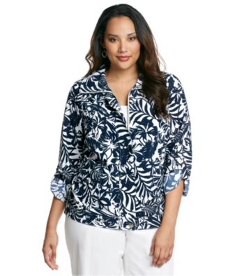 Laura Ashley® Plus Size Navy Leaf Print Weekend Jacket
