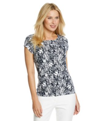 Laura Ashley® Navy Sketch Floral Ballet Neck Tee