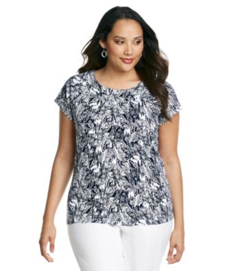 Laura Ashley® Plus Size Navy Sketch Floral Ballet Neck Tee