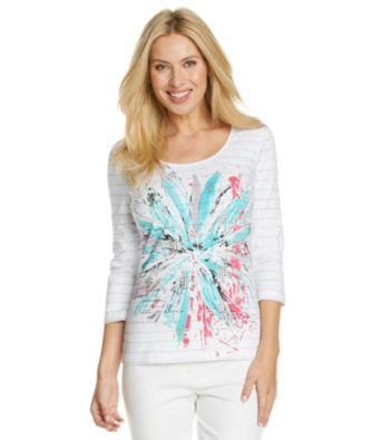 Laura Ashley® Petites' Exploded Floral Scoop Neck Tee