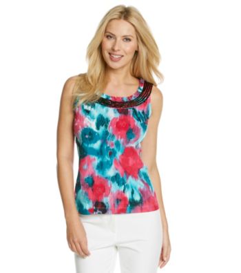 Laura Ashley® Petites' Water Garden Sequin Trim Tank