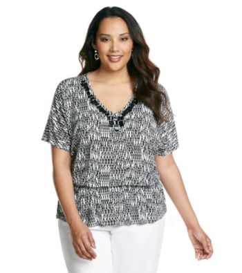Laura Ashley® Plus Size Ikat Print Peplum Top