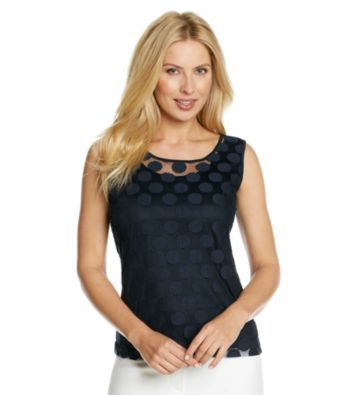 Laura Ashley® Navy Polka Dot Lace Tank