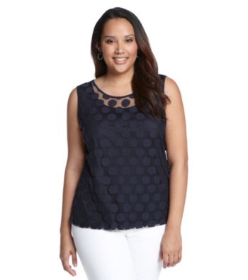 Laura Ashley® Plus Size Navy Polka Dot Lace Tank
