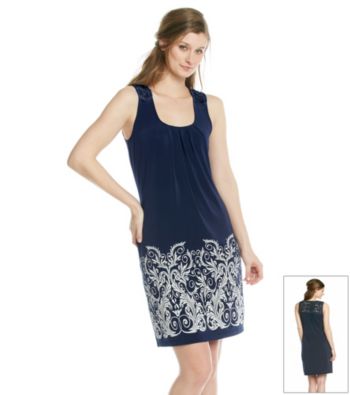 Laura Ashley® Navy Border Print Dress