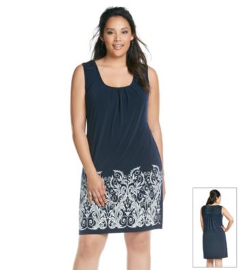 Laura Ashley® Plus Size Navy Border Print Dress