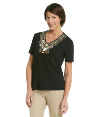 Alfred Dunner® V-Neckline Embellished Shirt