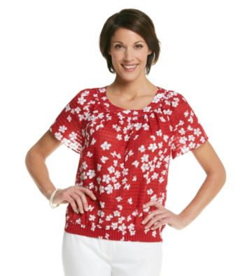 Alfred Dunner® Scoop Neckline All Over Daisy Print Shirt