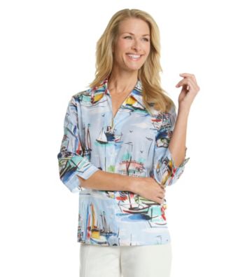 Alfred Dunner® Y-Neckline Button Up Scenic Print Shirt