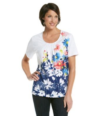 Alfred Dunner® Scoop Neckline Border Floral Print Shirt