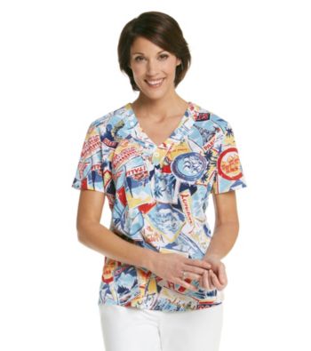 Alfred Dunner® Scoop Neckline Postcard Print Shirt