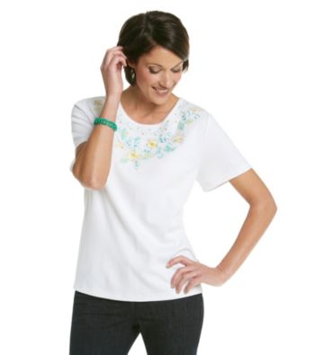 Alfred Dunner® Scoop Neckline Embroidered Floral Shirt